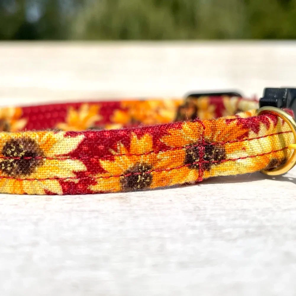 Handmade Sunflower Cat Collar with Breakaway Safety Buckle